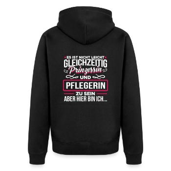 PFLEGERIN - Prinzessin - Unisex Premium Bio Zip Hoodie - Schwarz - Hinten - Nico (187cm)