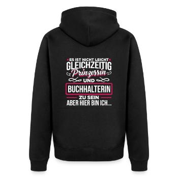 BUCHHALTERIN - Prinzessin - Unisex Premium Bio Zip Hoodie - Schwarz - Hinten - Nico (187cm)