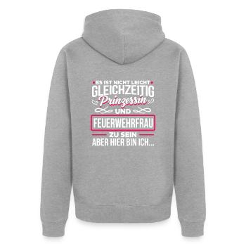 FEUERWEHRFRAU - Prinzessin - Unisex Premium Bio Zip Hoodie - Grau meliert - Hinten - Nico (187cm)