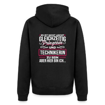TECHNIKERIN - Prinzessin - Unisex Premium Bio Zip Hoodie - Schwarz - Hinten - Nico (187cm)