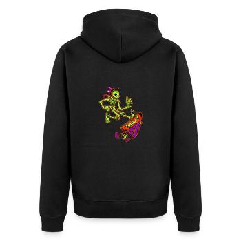 Skateboarding Skeleton Cartoon Design - Unisex Premium Bio Zip Hoodie - Schwarz - Hinten - Nico (187cm)