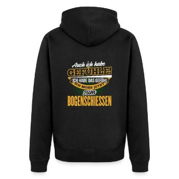 BOGENSCHIESSEN - Ich habe auch Gefühle - Unisex Premium Bio Zip Hoodie - Schwarz - Hinten - Nico (187cm)