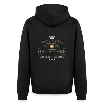 Ruhig bleiben Hannover - Unisex Premium Bio Zip Hoodie - Schwarz - Hinten - Nico (187cm)