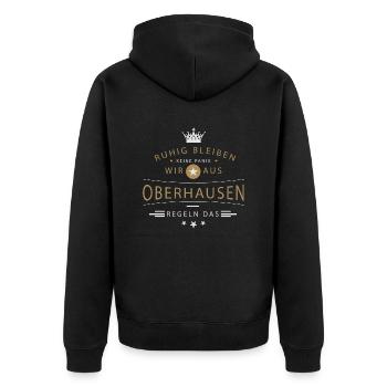 Ruhig bleiben Oberhausen - Unisex Premium Bio Zip Hoodie - Schwarz - Hinten - Nico (187cm)