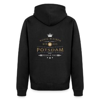 Ruhig bleiben Potsdam - Unisex Premium Bio Zip Hoodie - Schwarz - Hinten - Nico (187cm)