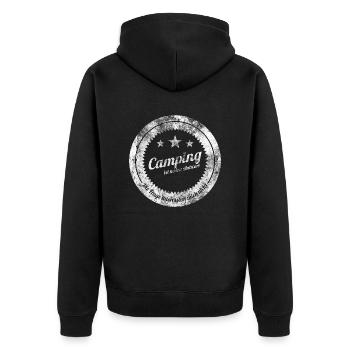 Camping - Unisex Premium Bio Zip Hoodie - Schwarz - Hinten - Nico (187cm)