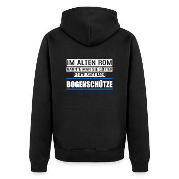 BOGENSCHÜTZE - Unisex Premium Bio Zip Hoodie - Schwarz - Hinten - Nico (187cm)
