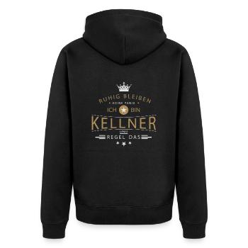 Kellner T-Shirt Ruhig bleiben - Unisex Premium Bio Zip Hoodie - Schwarz - Hinten - Nico (187cm)