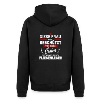 FLIESENLEGER - Unisex Premium Bio Zip Hoodie - Schwarz - Hinten - Nico (187cm)