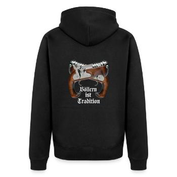 Böllern ist Tradition - Unisex Premium Bio Zip Hoodie - Schwarz - Hinten - Nico (187cm)