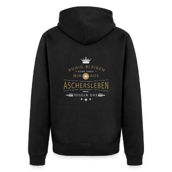 Aschersleben cooles Souvenir und witziges Andenken - Unisex Premium Bio Zip Hoodie - Schwarz - Hinten - Nico (187cm)