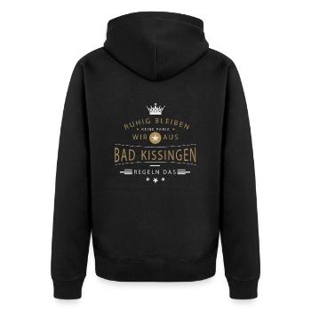 Bad Kissingen cooles Souvenir und witziges - Unisex Premium Bio Zip Hoodie - Schwarz - Hinten - Nico (187cm)