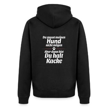 Mein Hund nicht mögen - Unisex Premium Bio Zip Hoodie - Schwarz - Hinten - Nico (187cm)
