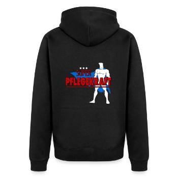 PFLEGEKRAFT - Unisex Premium Bio Zip Hoodie - Schwarz - Hinten - Nico (187cm)