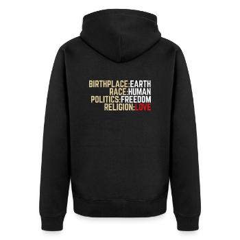 Geburtsort Erde - Unisex Premium Bio Zip Hoodie - Schwarz - Hinten - Nico (187cm)