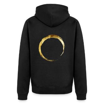 Yoga OM Ring Gold - Unisex Premium Bio Zip Hoodie - Schwarz - Hinten - Nico (187cm)