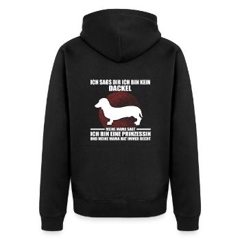 DACKEL - Unisex Premium Bio Zip Hoodie - Schwarz - Hinten - Nico (187cm)