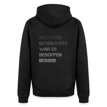 NÜCHTERN BETRACHTET - Unisex Premium Bio Zip Hoodie - Schwarz - Hinten - Nico (187cm)