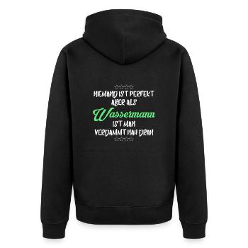 WASSERMANN WASSERMÄNNER SIND PERFEKT - Unisex Premium Bio Zip Hoodie - Schwarz - Hinten - Nico (187cm)