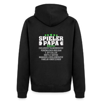 SPIELER PAPA LUSTIGER SPRUCH GESCHENK - Unisex Premium Bio Zip Hoodie - Schwarz - Hinten - Nico (187cm)