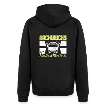 NACHWUCHS FEUERWEHRMANN FEUERWEHR COOLES GESCHENK - Unisex Premium Bio Zip Hoodie - Schwarz - Hinten - Nico (187cm)