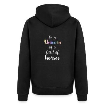 be a unicorn in a field of horses Einhorn Geschenk - Unisex Premium Bio Zip Hoodie - Schwarz - Hinten - Nico (187cm)