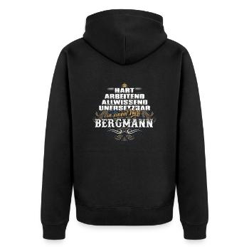 Edles Männer-Berufe-Shirt für den Bergmann - Unisex Premium Bio Zip Hoodie - Schwarz - Hinten - Nico (187cm)