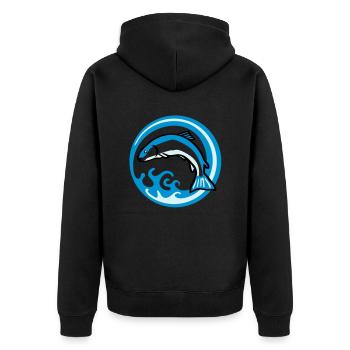 fishing_b_3c - Unisex Premium Bio Zip Hoodie - Schwarz - Hinten - Nico (187cm)