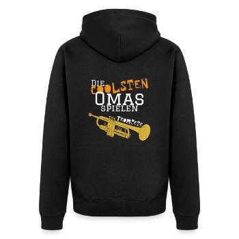 Die coolsten_Oma_Trompete - Unisex Premium Bio Zip Hoodie - Schwarz - Hinten - Nico (187cm)