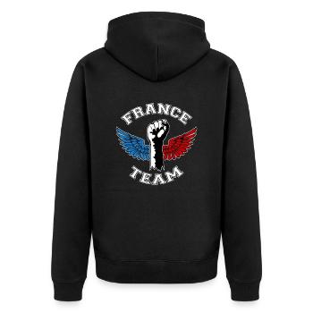 Team france design - Unisex Premium Organic Zip Hoodie - black - Back - Nico (187cm)
