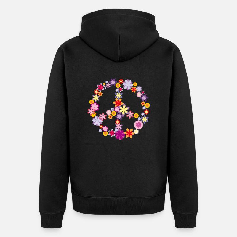 Peace / Paix symbole de fleurs - Veste à capuche bio Premium Unisexe - noir