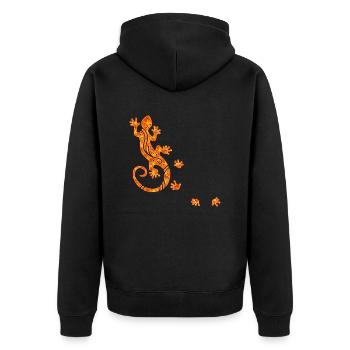 Running Gecko Fire - Unisex Premium Bio Zip Hoodie - Schwarz - Hinten - Nico (187cm)