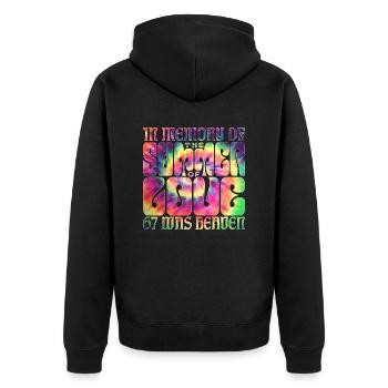 Summer of Love for dark shirts - Unisex Premium Bio Zip Hoodie - Schwarz - Hinten - Nico (187cm)