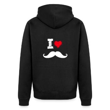 I love Mustache Beard Mustache Heart Love - Unisex Premium Organic Zip Hoodie - black - Back - Nico (187cm)