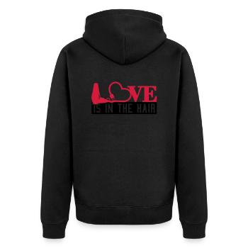 L'amour est dans les cheveux (coiffeur, 2c) - Veste à capuche bio Premium Unisexe - noir - Dos - Nico (187cm)