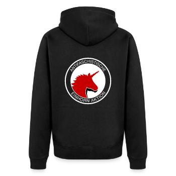 Anti-fascist unicorn action - Unisex Premium Organic Zip Hoodie - black - Back - Nico (187cm)
