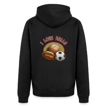 Ich liebe Bälle, Basketball, Fußball, Football - Unisex Premium Bio Zip Hoodie - Schwarz - Hinten - Nico (187cm)