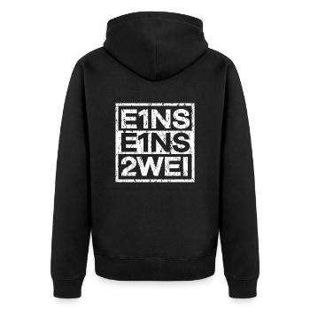 Freiwillige Feuerwehr 112 Feuerwehrmann Geschenk - Unisex Premium Bio Zip Hoodie - Schwarz - Hinten - Nico (187cm)