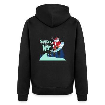 SANTAS ON HIS WAY - Unisex Premium Bio Zip Hoodie - Schwarz - Hinten - Nico (187cm)