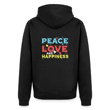 PEACE LOVE AND HAPPINESS - Unisex Premium Bio Zip Hoodie - Schwarz - Hinten - Nico (187cm)