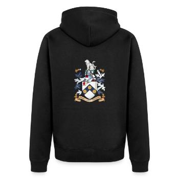 James Bonds Mantel-of-arms "Die Welt ist nicht - Unisex Premium Bio Zip Hoodie - Schwarz - Hinten - Nico (187cm)