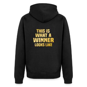 This is what a winner looks like - Unisex Premium Organic Zip Hoodie - black - Back - Nico (187cm)