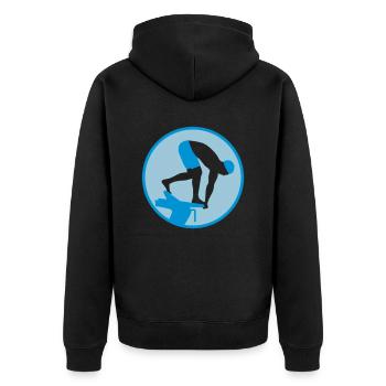 swimming_man_022013_b_2c - Unisex Premium Bio Zip Hoodie - Schwarz - Hinten - Nico (187cm)