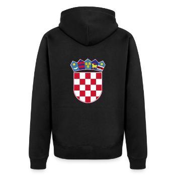 From Croatia with Love - Kroatisches Wappen - Unisex Premium Bio Zip Hoodie - Schwarz - Hinten - Nico (187cm)