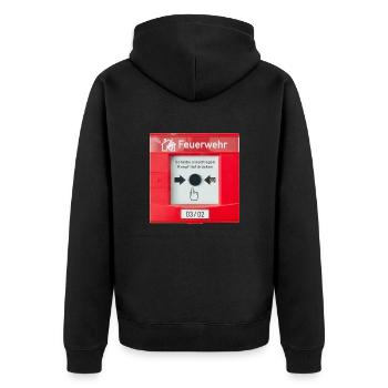 Feuerwehr Knopf - Unisex Premium Bio Zip Hoodie - Schwarz - Hinten - Nico (187cm)