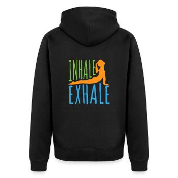 Yoga Einatmen Ausatmen - Geschenkidee - Unisex Premium Bio Zip Hoodie - Schwarz - Hinten - Nico (187cm)