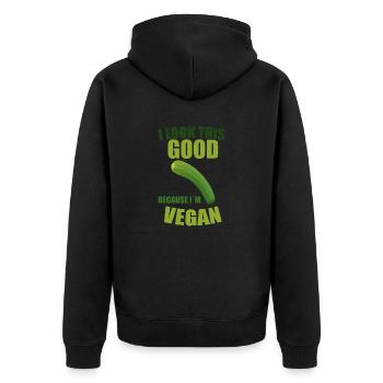 Vegan Veganer Veganerin - Unisex Premium Bio Zip Hoodie - Schwarz - Hinten - Nico (187cm)