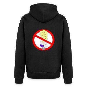 Gegen Energiesparlampen - Unisex Premium Bio Zip Hoodie - Schwarz - Hinten - Nico (187cm)