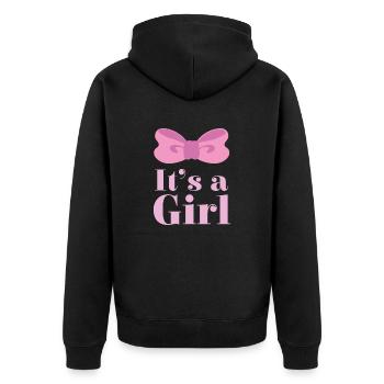 Schwangerschaft Its a girl Rosa Schleife - Unisex Premium Bio Zip Hoodie - Schwarz - Hinten - Nico (187cm)