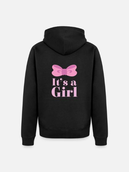Raskaus Se on tyttö Vaaleanpunainen Rusetti - Premium unisex luomu-huppari vetoketjulla - musta